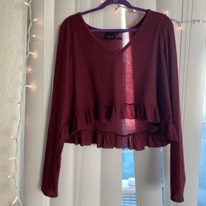 Urban Outfitters maroon cropped ruffle sweater